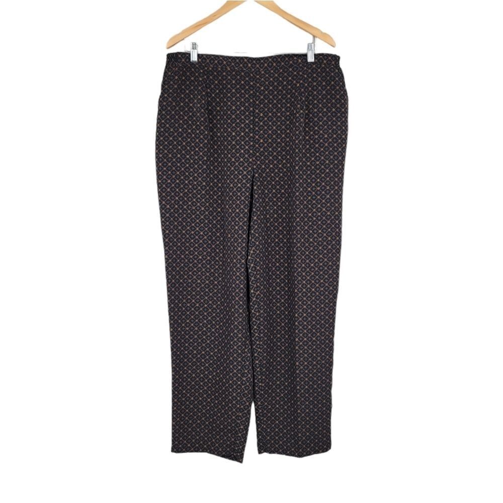 Midnight Velvet Vintage Black Brown Patterned Trousers Women's Plus Size 1X